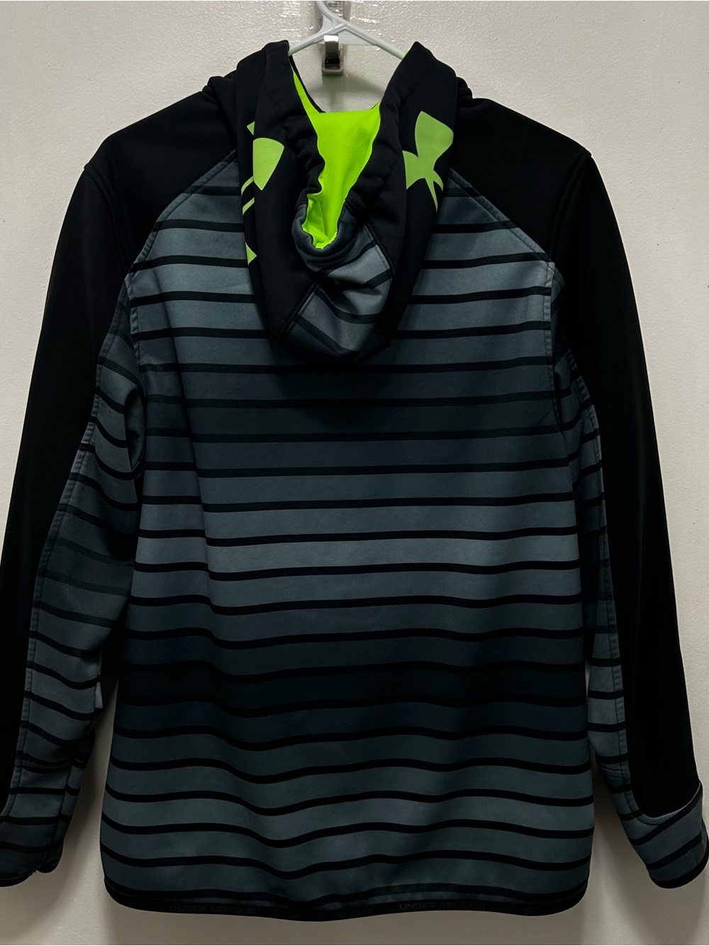 Under Armour Black & Gray Striped Full-Zip Hoodie with Neon Green Trim - Picture 2 of 7